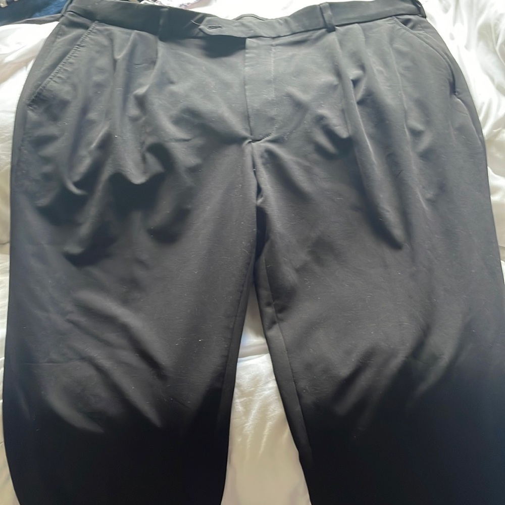 Work slacks, pleated, elastic waistband
